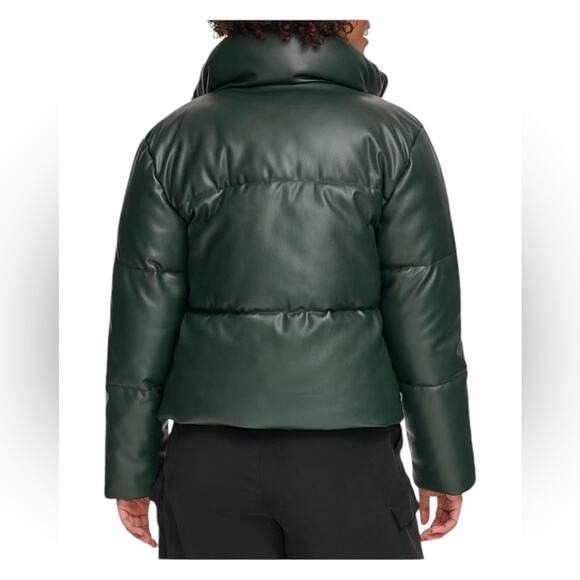 Levi's Water Resistant Vegan Leather Short Puffer Jacket Spruce NEW Size Large - Picture 3 of 6